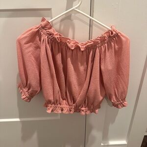 Express Ruffled Pink Off-Shoulder Blouse